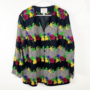 SAFE SILK By ADRIANNA PAPELL Vintage 100% Silk Floral Lined Front Button Shacket